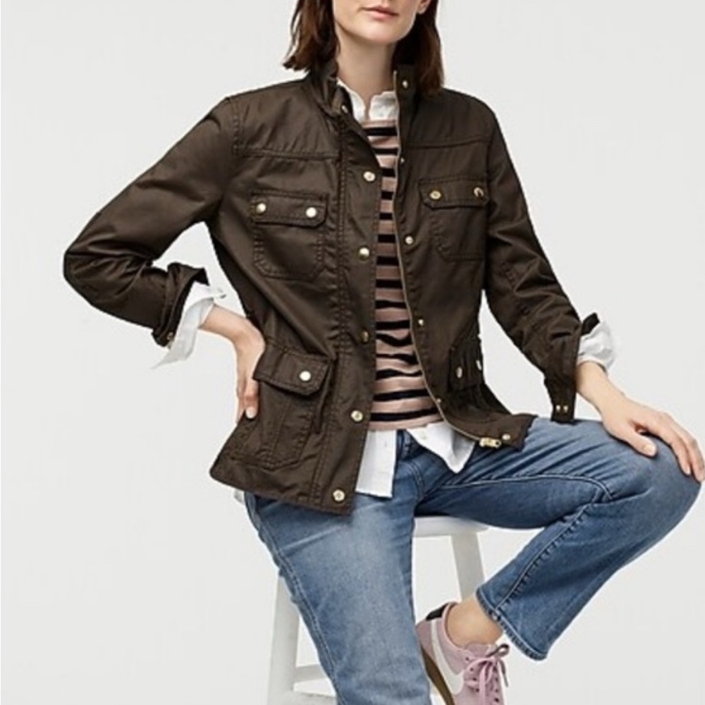 J. Crew Black Utility Jacket with Belted Waist and Stand-Up Collar